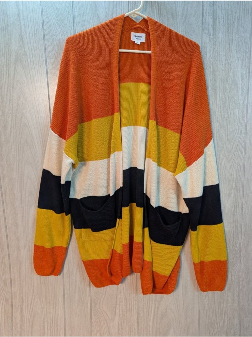 Magnolia Place Colorblock Long Cardigan Boho Cozy Plus One Size Candy Corn